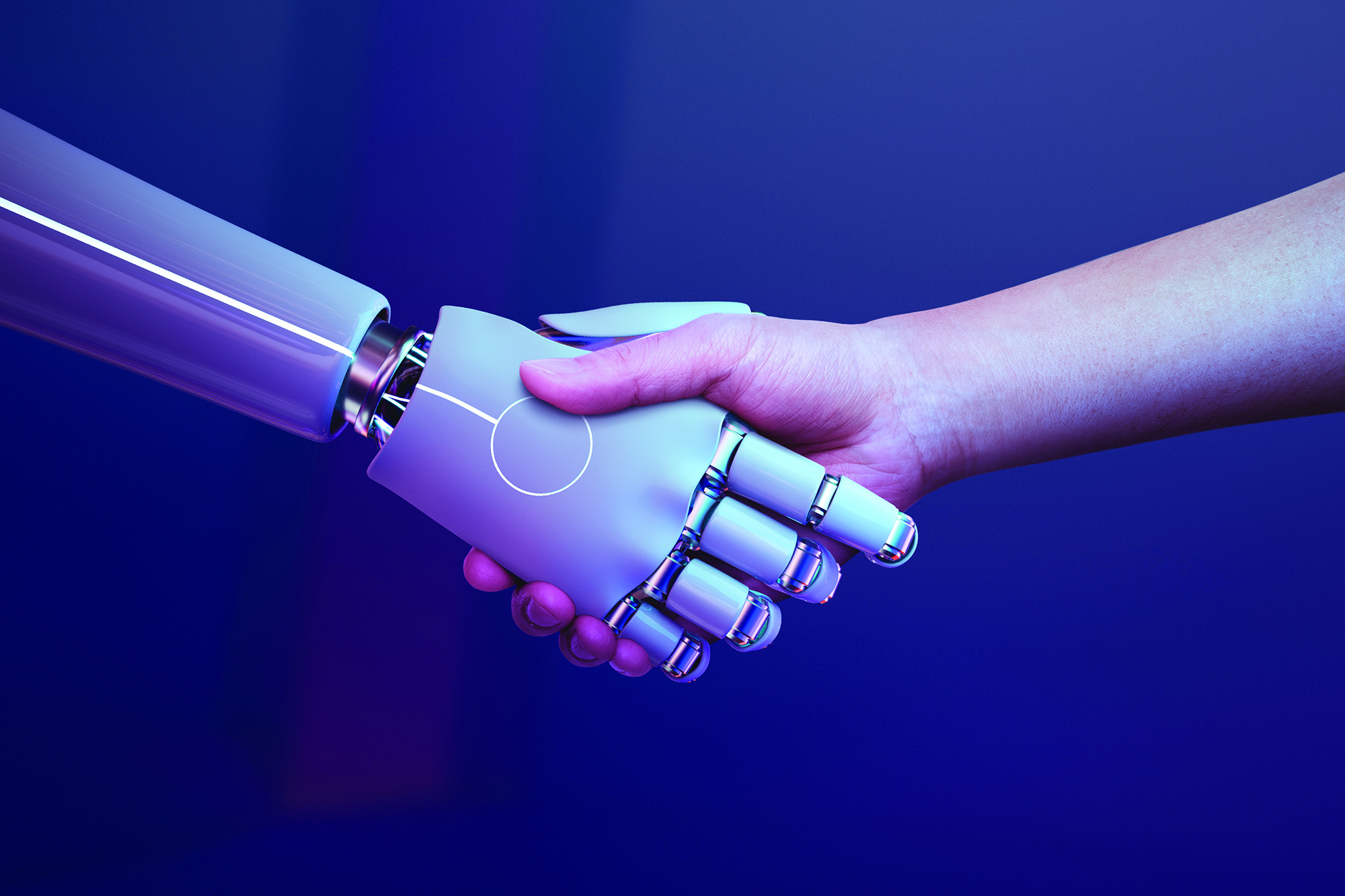 robot and human hand shake