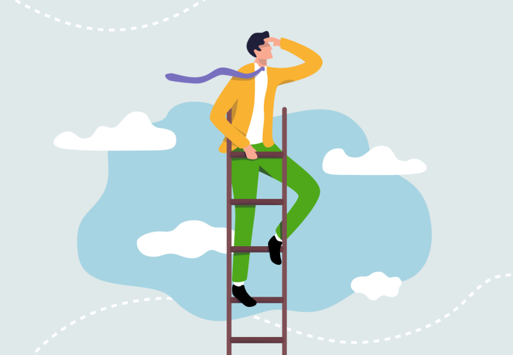 Illustration of someone climbing a ladder to see ahead