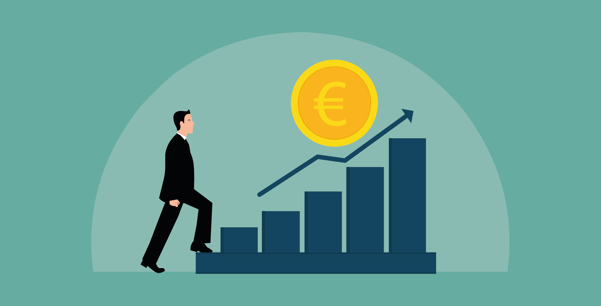 illustration of man climbing steps to acheive more money